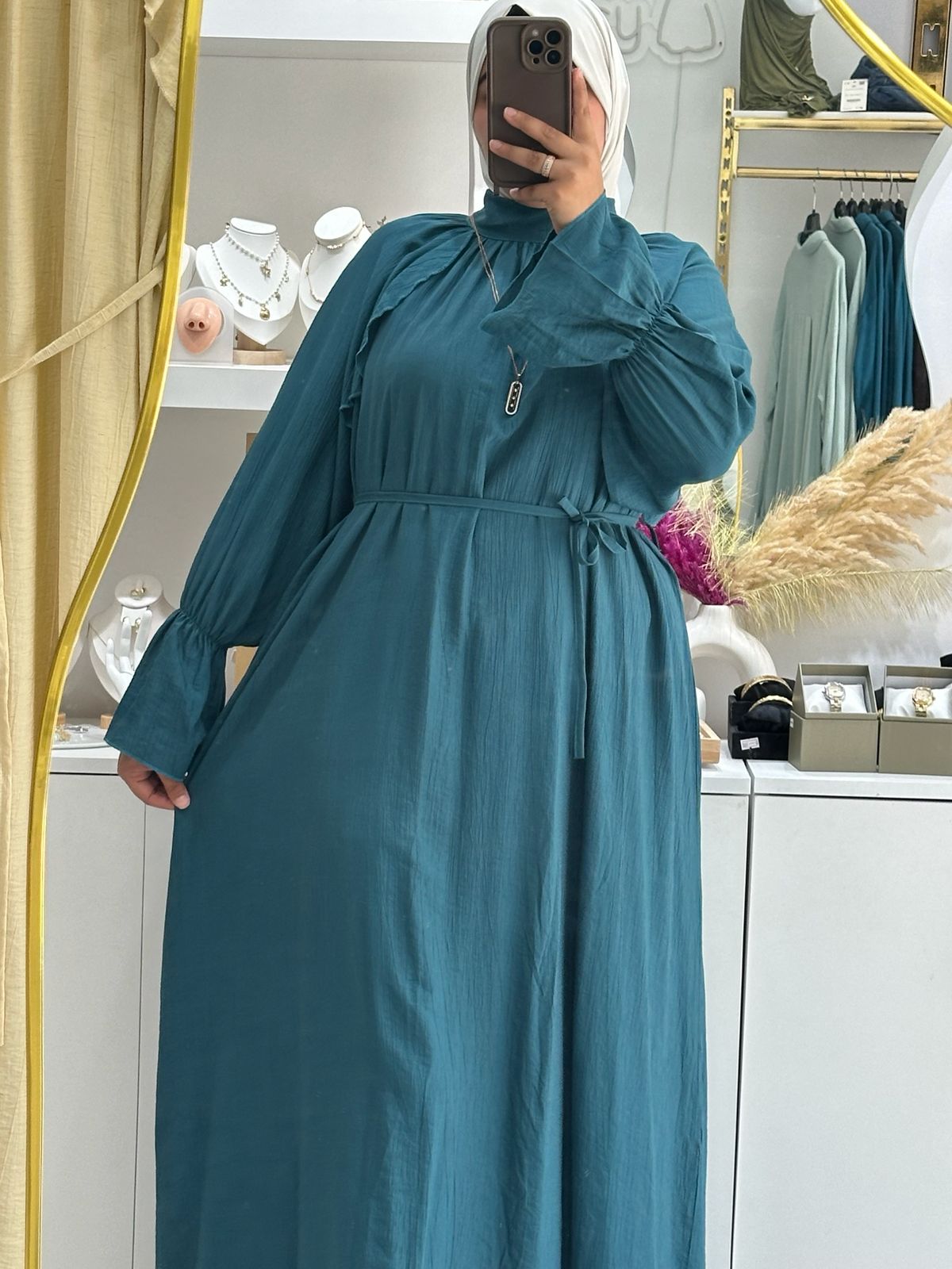 Robe Longue Fluide à Col Montant